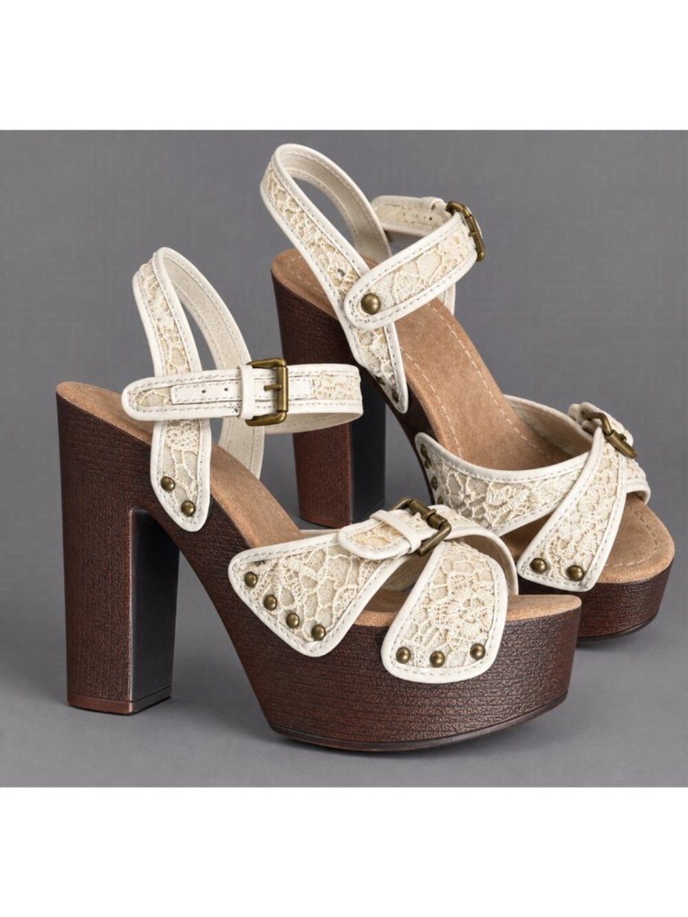 CANDIES Womens Size 7.5M Faux Wood Platform Heel Sandals Vintage Y2K Style